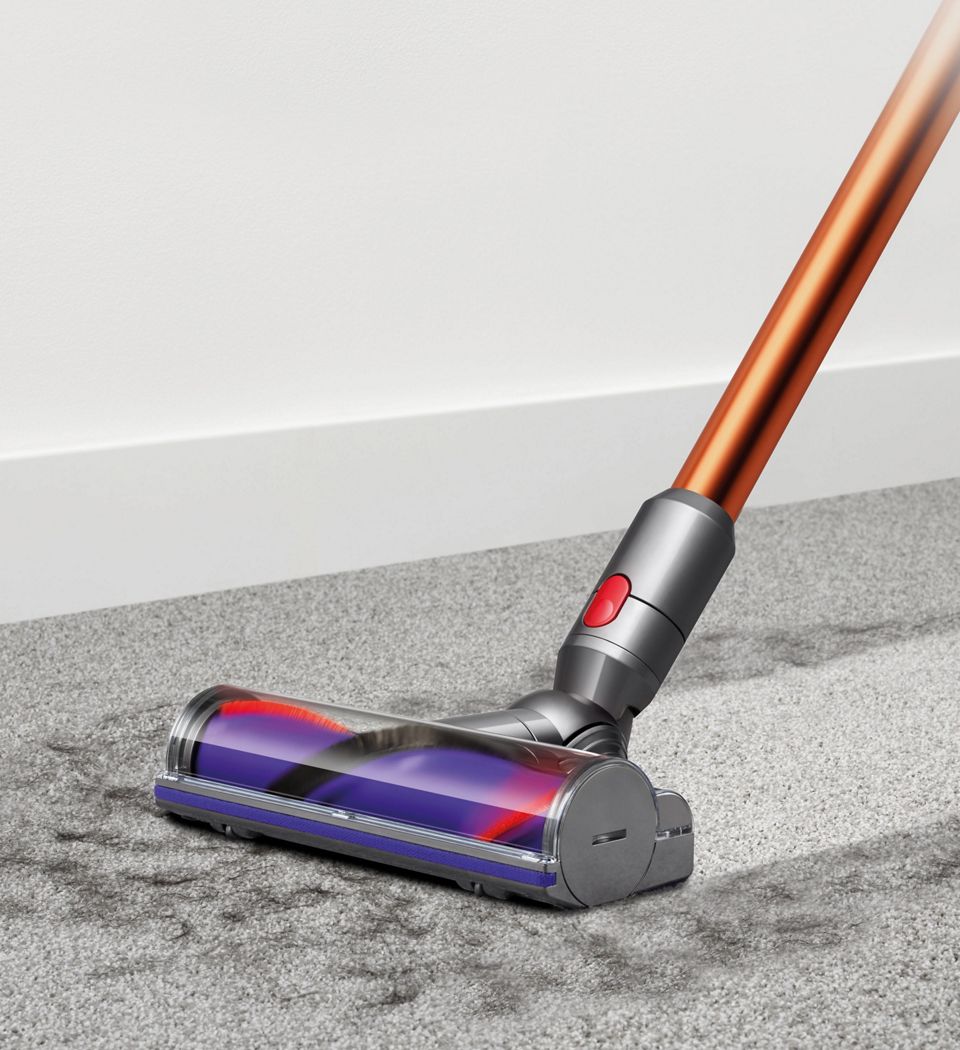 Direct-drive cleaner head removes ground-in dirt from carpets.