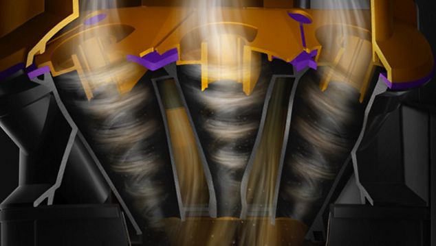 11 root cyclones generating centrifugal forces of up to 100,000g.